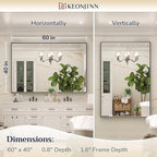 Keonjinn Black Mirror for Bathroom 60 x 40 Inch, Rectangular Matte Black Large Wall Vanity Mirrors, Metal Framed Rectangle Farmhouse Mirror, Modern Square Corner Framed Mirrors(Horizontal/Vertical)
