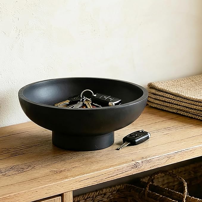 Modern Decorative Fruit Bowl for Keys Entryway Table, Holder Kitchen Countertop Minimalist Home Decor Accents Aesthetic With Pedestal,Black