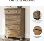 Signature Design by Ashley Glarrison Farmhouse 5-Drawer Chest with Felt-Lined Top Drawer and Easy Glide for Bedroom, Light Brown