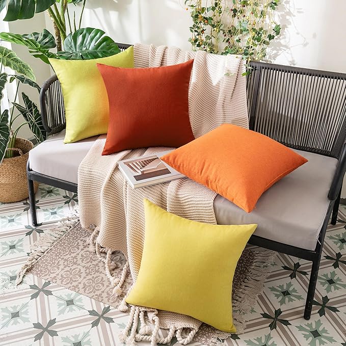 MIULEE Pack of 2 Decorative Outdoor Solid Waterproof Throw Pillow Covers Euro Sham Faux Linen Garden Farmhouse Cushion Cases for Summer Patio Tent Balcony Couch Sofa 24x24 Inch Burnt Orange