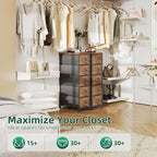 COTUBLR Narrow Dresser, 19" Wide Narrow Nightstand Dresser Storage Tower with 5 Drawers, Slim Fabric Dressers Chest of Drawers for Small Spaces, Wood Top & Fabric Bins for Bedroom Bathroom Closet
