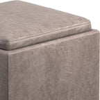 SIMPLIHOME Rockwood Cube Storage Ottoman with Tray - 17 inch Wide Upholstered Vegan Leather Square Storage Ottoman in Distressed Grey Taupe, Contemporary Cube Ottoman for Living Room with Serving Tray