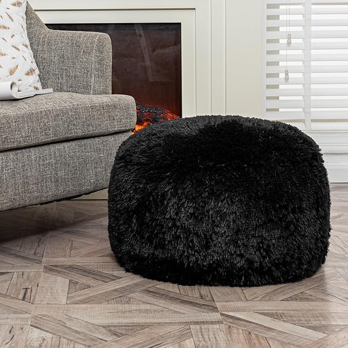 Asuprui Pouf Ottoman Floor Pouf Cover Ottoman Foot Rest NO Filler 20x20x12 Inches Round Poof Seat Floor Bean Bag Chair Foldable Floor Chair Storage for Living Room Bedroom Cover ONLY Black