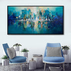 Large City view Painting Wall Art Abstract Picture for Living Room green and Yellow Home Bedroom Decoration Modem Wall Art Framed Artwork Decor 29x58