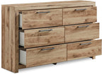 Signature Design by Ashley Hyanna Mid-Century Modern 6 Drawer Dresser, Light Brown & Beige