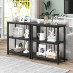 FOLUBAN Bookshelf, Modern 3 Tier Bookcase, Wood and Metal Book Shelves for Living Room Office Bedroom, Rustic Black Oak