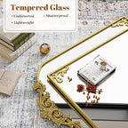 VooBang 26x38 inch Vintage Arched Bathroom Mirror - Gorgeous Wall Vanity Mirror with Beautiful Retro Top and Bottom Engraving Process Frame for Entryway Hallway Living Room, Gold