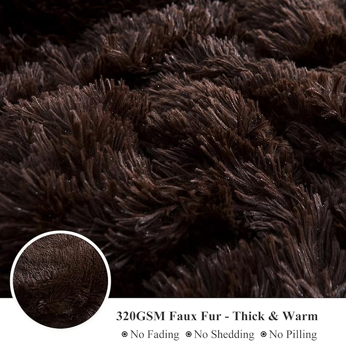 XeGe Plush Shaggy Brown Duvet Cover Set, Luxury Soft Velvet Fluffy Bedding Sets 3 Pieces(1 Furry Faux Fur Comforter Cover Queen Size+ 2 Fuzzy Faux Fur Pillowcases), Zipper Closure(Queen, Coffee)