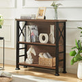 HOMBAZAAR 3-Tier Small Bookshelf, 29.5 Inch Short Book Shelf with Sturdy Metal Frame & Wood Shelves, Rustic Brown Industrial Bookcase for Living Room, Bedroom, Office
