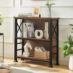 HOMBAZAAR 3-Tier Small Bookshelf, 29.5 Inch Short Book Shelf with Sturdy Metal Frame & Wood Shelves, Rustic Brown Industrial Bookcase for Living Room, Bedroom, Office