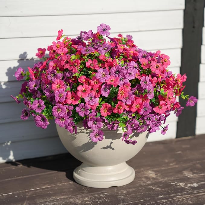 24 Bundles Artificial Flowers for Outdoor Realistic Faux Flower Spring Summer Garden Home Decoration,Hanging Daisy with Eucalyptus Leaves Fake Plants Greenery Balcony Porch Patio Front Door Decor