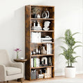 6-Tier Industrial Bookcase, 63" Tall Freestanding Wood Bookshelf with Open Display Storage Shelves for Living Room, Bedroom, Home Office, Rustic Brown
