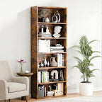 6-Tier Industrial Bookcase, 63" Tall Freestanding Wood Bookshelf with Open Display Storage Shelves for Living Room, Bedroom, Home Office, Rustic Brown