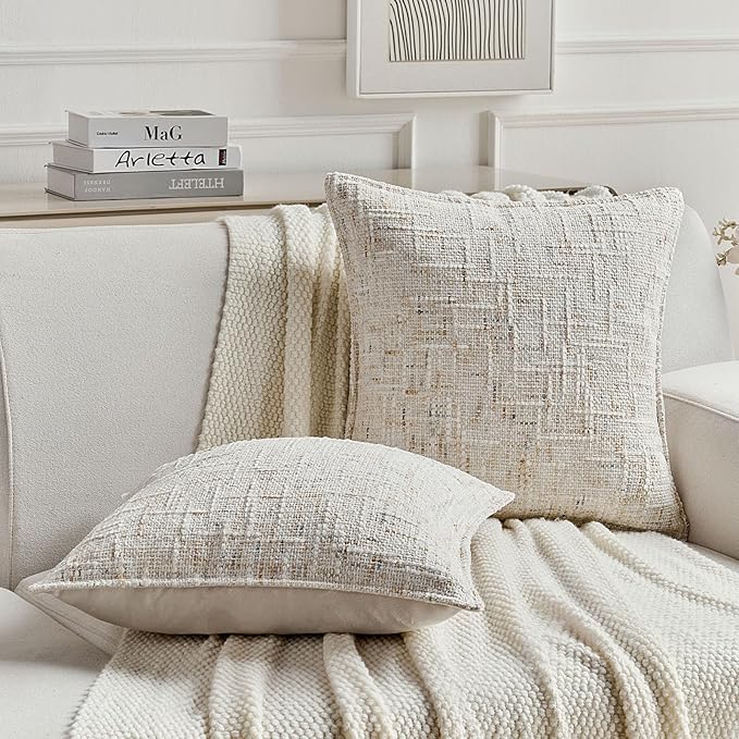 FUTEI Cream Decorative Throw Pillow Covers 12x20 Inch Set of 2,Soft Chenille Tweed Textured Lumbar Pillow Case,Modern Home Decor for Couch Bed Living Room