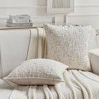 FUTEI Cream Decorative Throw Pillow Covers 24x24 Inch Set of 2,Soft Chenille Tweed Textured Euro Pillow Shams,Modern Home Decor for Couch Bed Living Room