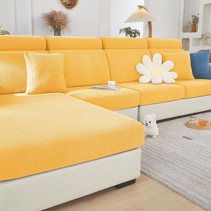 Sofa Covers Couch Covers for Sofa Pet Friendly Couch Cushion Covers Universal Sofa Covers Washable Stretch Slipcovers for Sectional Sofa (Texture Yellow,Headrest Cover)