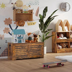 DINZI LVJ Storage Chest, 43.3” Wooden Toy Box with 2 Safety Hinges, Retro Entryway Shoe Storage Bench with Flip-Top, Sturdy Large Storage Trunk for Living Room, Bedroom, Easy Assembly, Rustic Brown