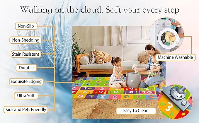 ABC Alphabet Animals Educational Playmat - Interactive Learning Carpet for Toddlers & Infants with Numbers & Shapes, Classroom/Bedroom Play Rug, Machine Washable(Size:80 * 120cm/31" x 47")