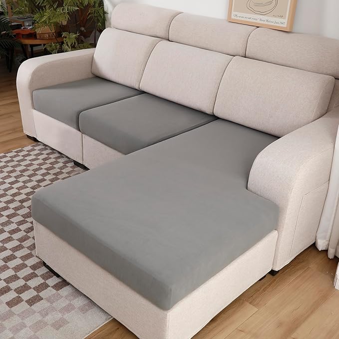 Waterproof Couch Cushion Covers, Replacement Sofa Cushion Covers, Stretch Individual Sofa Seat Cushion Slipcovers Furniture Protector for Kids Pets (2-Piece Loveseat Cushion Cover, Light Grey)