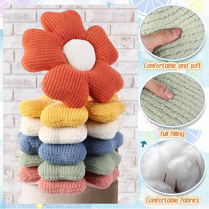 6 Pcs Flower Shaped Pillows Daisy Floor Throw Pillows 15 Inch Flower Seat Cushion for Reading Sofa Couch Bed Decor for Back to School First Day of School(Vivid Color)