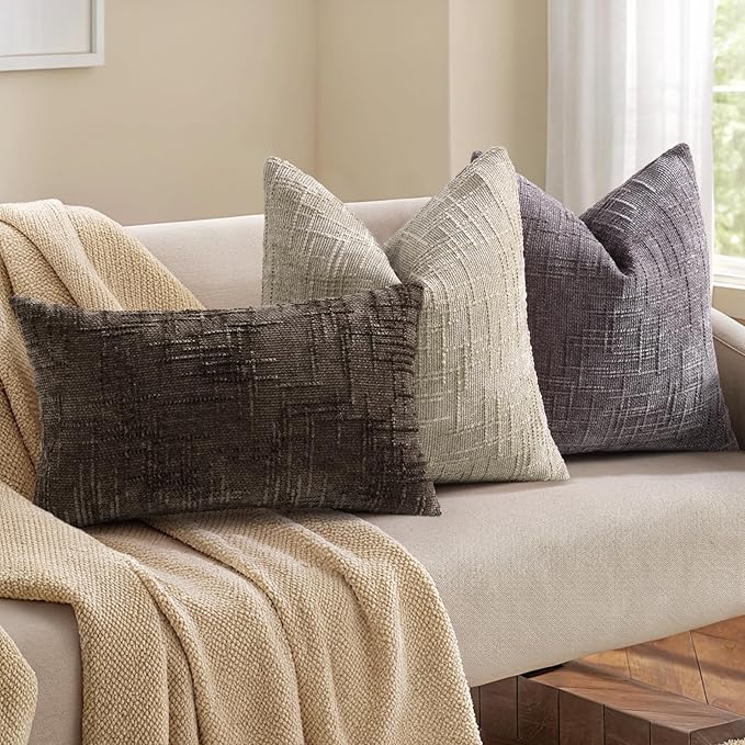 decorUhome Spring Dark Brown Chenille Throw Pillow Covers 12x20 Set of 2 Textured Soft Cozy Slubby Couch Pillow Covers Modern Farmhouse Boho Decorative Pillow Cases for Bed Sofa Living Room