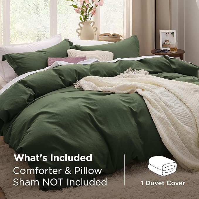 Bedsure Olive Green Duvet Cover Queen Size Only - Prewashed Cotton-Like Polyester Extra Soft All Season Bedding, Includes 1 Duvet Cover 90x90 Inches with Zipper Closure, Comforter Not Included