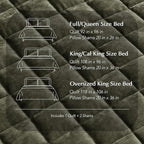RECYCO Luxury Velvet Quilt Set, California King 118'' x 106'' Oversized Bedspread, Ultra Soft Velvet Comforter, Lightweight Box Stitch Bedding Sets for All Season, with 2 Shams, Olive Green