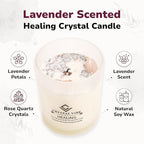 Crystal Vibe Healing Crystal Candle with Rose Quartz Crystals and Lavender Petals - Natural Soy Wax Lavender Scented Candle for Aromatherapy Meditation - Birthday Christmas Gifts for Women