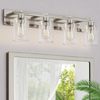 Espird Bathroom Vanity Light, 4 Light Brushed Nickel Vanity Lights with Thickened Seeded Glass Shade, 30 inch Modern Bathroom Light Fixtures, Bathrooms Lights Fixtures Over Mirror