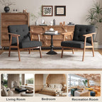 Mid Century Accent Chair, Upholstered Fabric Lounge Chair with Walnut Finish Frame for Living Room, Comfortable Sofa Chairs in Dark Gray