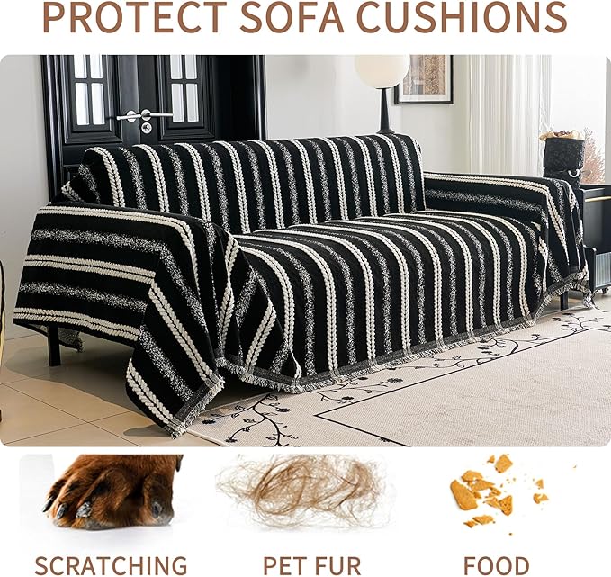 HAOMAIJIA Non Slip Couch Cover Sofa Covers for 2 Cushion Couch Washable sectional Couch Covers for Dogs pet Furniture Protector Couch Cover Blanket for Living Room (TM-Black, 71"x102")