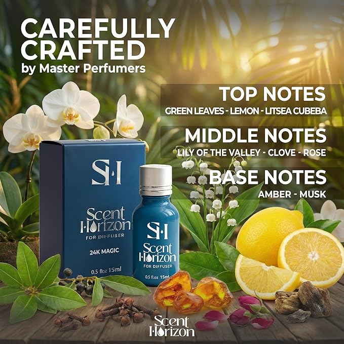 24K Magic No.1023 Hotel Diffuser Oil Refill, 0.5 Fl oz | 15ml, Luxury Home Scent Fragrance Oil for Diffuser Ultrasonic and Waterless Diffuser Oil and Crafting, Long-Lasting Aroma