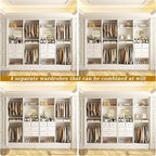 Unikito 100” Closet System with Drawers, 8.3FT Wood Closet Organizer with Hanging Rods and Mirror Design, Reversible Large Walk in Wardrobe Garment Rack with Shelves, Sturdy Closet Tower, White