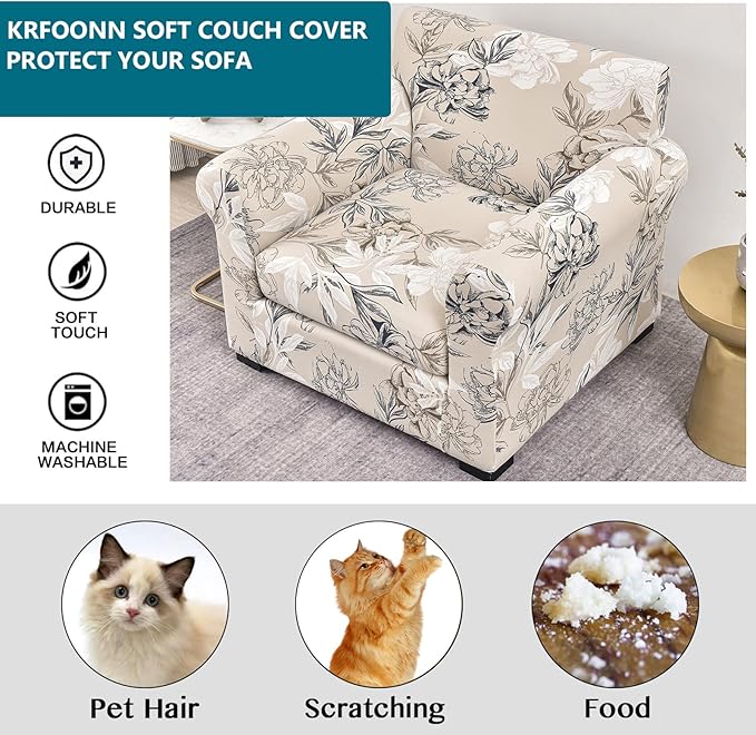 KRFOONN 2 Piece Chair Covers Printed Sofa Covers Couch Covers Washable Armchair Sofa Couch Slipcover Furniture Protector with Elastic Bottom for Living Room (Armchair, 26), Small