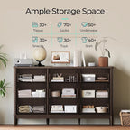 LINSY Rattan 9 Drawer Dresser for Bedroom, 58" Wide Mid-Century Modern Tall Chest of Drawers, Deep Storage Dresser with Curved Corner Design, Large Accent Wood Cabinet for Bedroom, Walnut