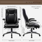 COLAMY Executive Office Ergonomic Chair with Thick Bonded Leather, 300lbs Capacity Big and Tall High Back Desk Chair with Flip-up Armrests, Adjustable Height and Tilt for Working, Study, Gaming,2PC