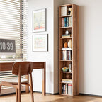 IRONCK Tall Narrow Bookshelf 8 Tiers, Compact Corner Bookcase, Easy to Match for Living Room, Office, Study, Bedroom, Oak Brown