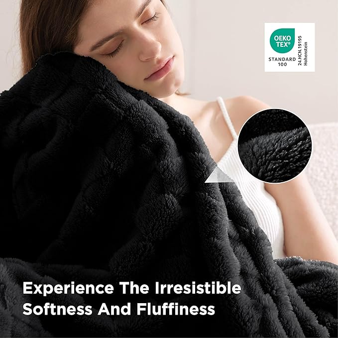Bedsure GentleSoft Blankets Queen Size for Bed - Super Soft Cozy Blanket for Women Men Girls, Large Fuzzy Fleece Throw for Bedroom Decor, Black, 90x90 Inches
