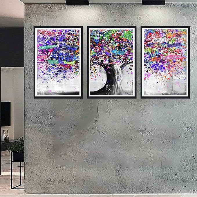 Novatique Tree Wall Art Decor Graffiti Picture Wall Decor Abstract Tree of Life Canvas Painting Print for Living Room Bedroom,24" x 36" x 3pcs