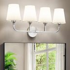 Kvhilw Bathroom Vanity Light, Brushed Nickel Bathroom Light Fixtures, 4-Light Lighting Fixtures Over Miror, Modern Wall Sconce with Flared White Fabric Shade, E26 Socket(ETL Listed)
