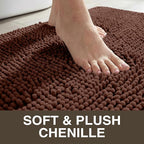 Neater Home Plush Bathroom Rugs 27x17 Thick Chenille Quick Dry Microfiber Absorbent Bath Mat, Soft Bath Rugs, Machine Washable Bathroom Floor Mat for Tub Shower Sink, Home Decor Accessories, Brown