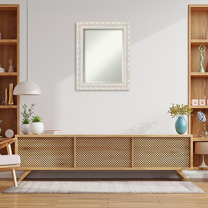Amanti Art White Wall Mirror 30x24 Opera Off White Rectangle Bathroom Mirror for Wall Decor Living Room, Medium Traditional Wood Frame, Hangs Horizonally and Vertically, Bathroom Decor, Beveled Edge