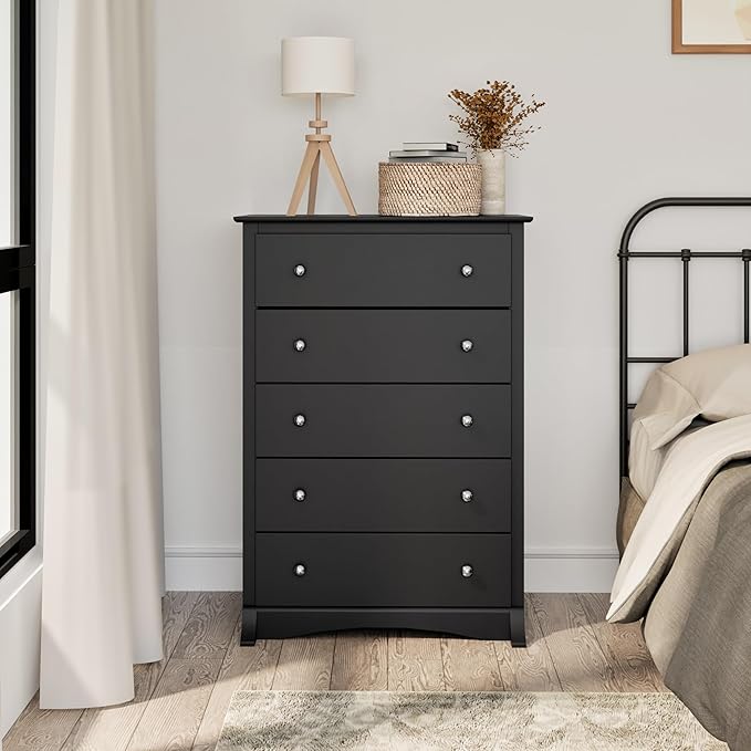 Prepac Sonoma Superior 5-Drawer Dresser for Bedroom - Spacious and Stylish Chest of Drawers, Measuring 17.75"D x 31.5"W x 44.75"H, In Black Finish