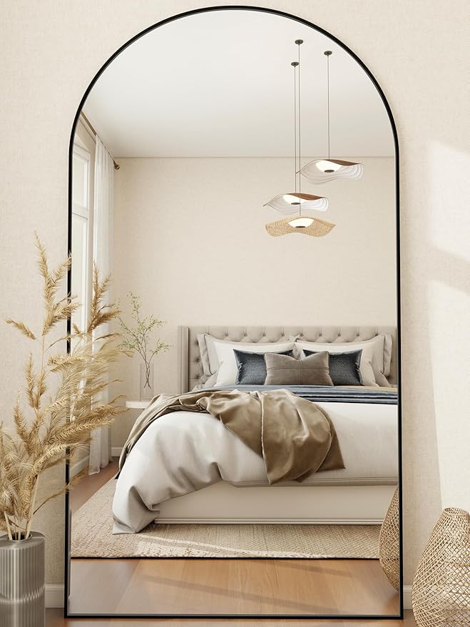MISSDAY Oversized Arched Full Length Mirror, 81"x41" Black Full Body Mirror with Stand, Floor Mirror Large Free Standing, Leaning or Hanging, Aluminum Frame Mounted Mirrors Wall Mirrors for Bedroom