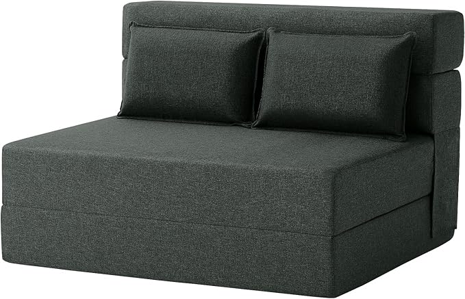 FILUXE Convertible Folding Sofa Bed - Sleeper Chair with Pillow, Modern Linen Fabric Floor & Futon Couch, Foldable Mattress for Living Room/Dorm/Guest/Home Office/Apartment, Standard Size, Dark Gray