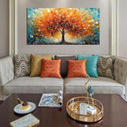 Zoyotago Large Canvas Wall Art Orange Yellow Tree Picture Modern Canvas Prints Ready to Hang for Bedroom Living Room Size 24x48