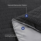 HYMOKEGE Black/Light Grey Queen Comforter Set Seersucker 7 Pieces, All Season Luxury Bed in a Bag Queen for Bedroom, Bedding Set with Comforter, Sheets, Pillowcases & Shams