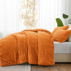 BEDELITE Fleece Full Comforter Set -Super Soft & Warm Fluffy Burnt Orange Bedding, Luxury Fuzzy Heavy Bed Set for Winter with 2 Pillow Cases