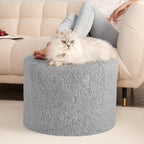 Hansleep Round Pouf Ottoman Foot Rest, 20 x 15 Small Faux Fur Stuffed Pouf for Chair, Foam Filled Foot Stools Ottomans for Living Room, Grey