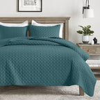 HORIMOTE HOME Quilt King Size Teal Blue, Lightweight Quilt for Summer, Ultra-Soft Microfiber Modern Style Quilted Clouds Pattern Bedspread Quit Set 3 Pieces(1 Quilt and 2 Pillow Shams)